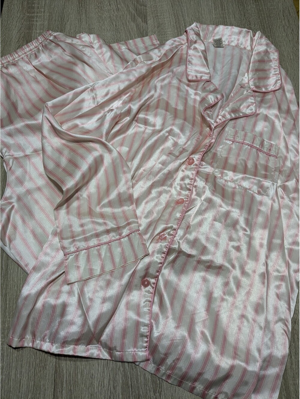 Cato pink striped satin pajama set